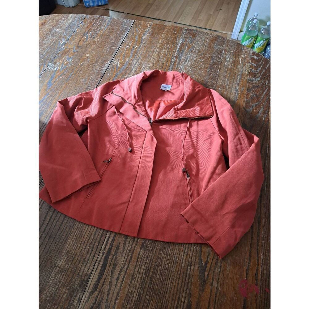 Small Size 4 Chicos 0 Orange Long Sleeve Lined Zip Front Jacket